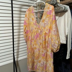 Pink and orange floral a line shift dress.